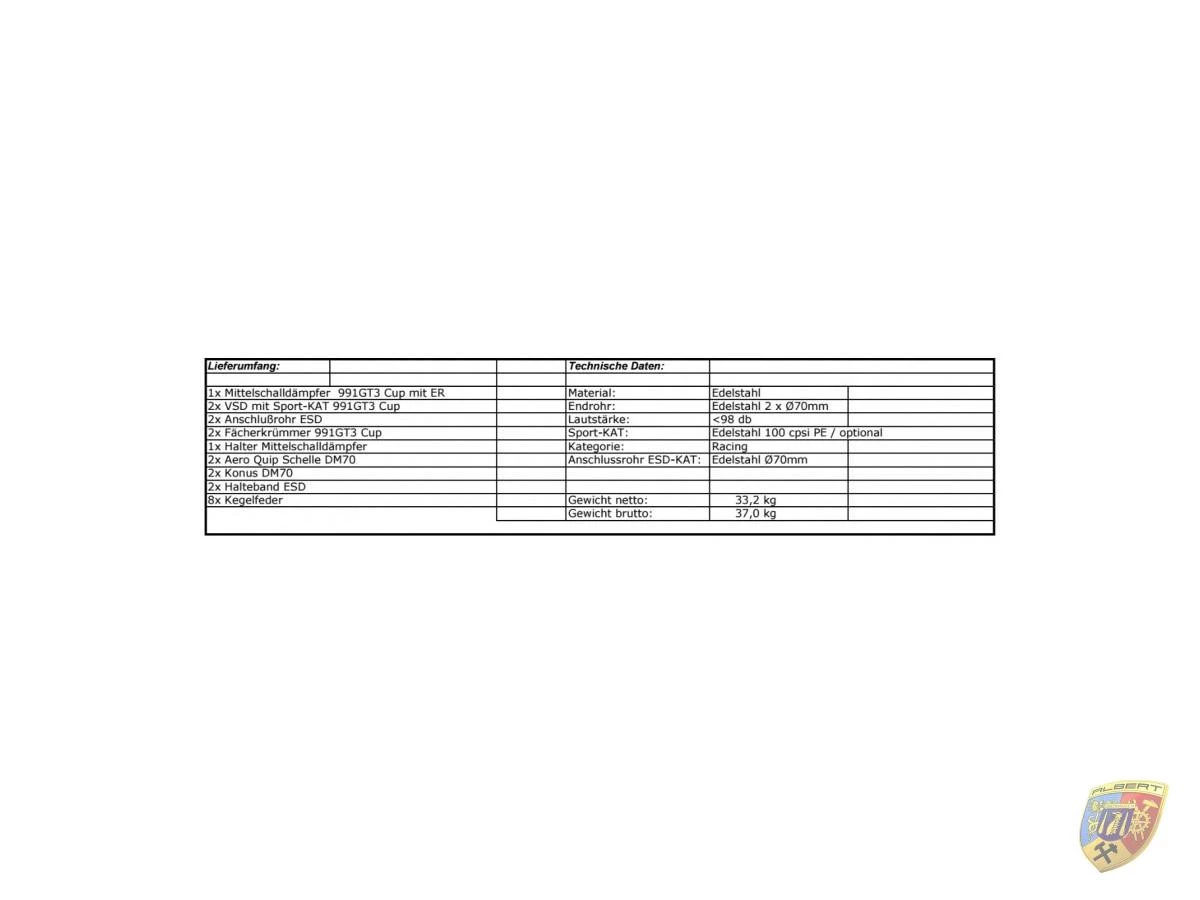 991.1 GT3 Cup Rennauspuff mit Fächerkrümmern Porsche 911 – Albert Motorsport