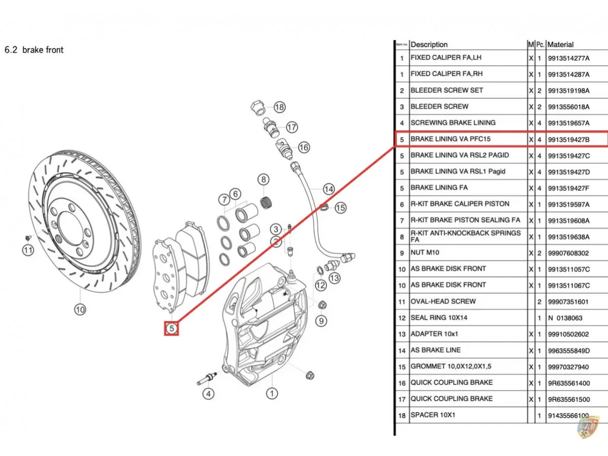 Juego de pastillas de freno delanteras 991 GT3 R (4 piezas) originales para Porsche 911 | Albert Motorsport