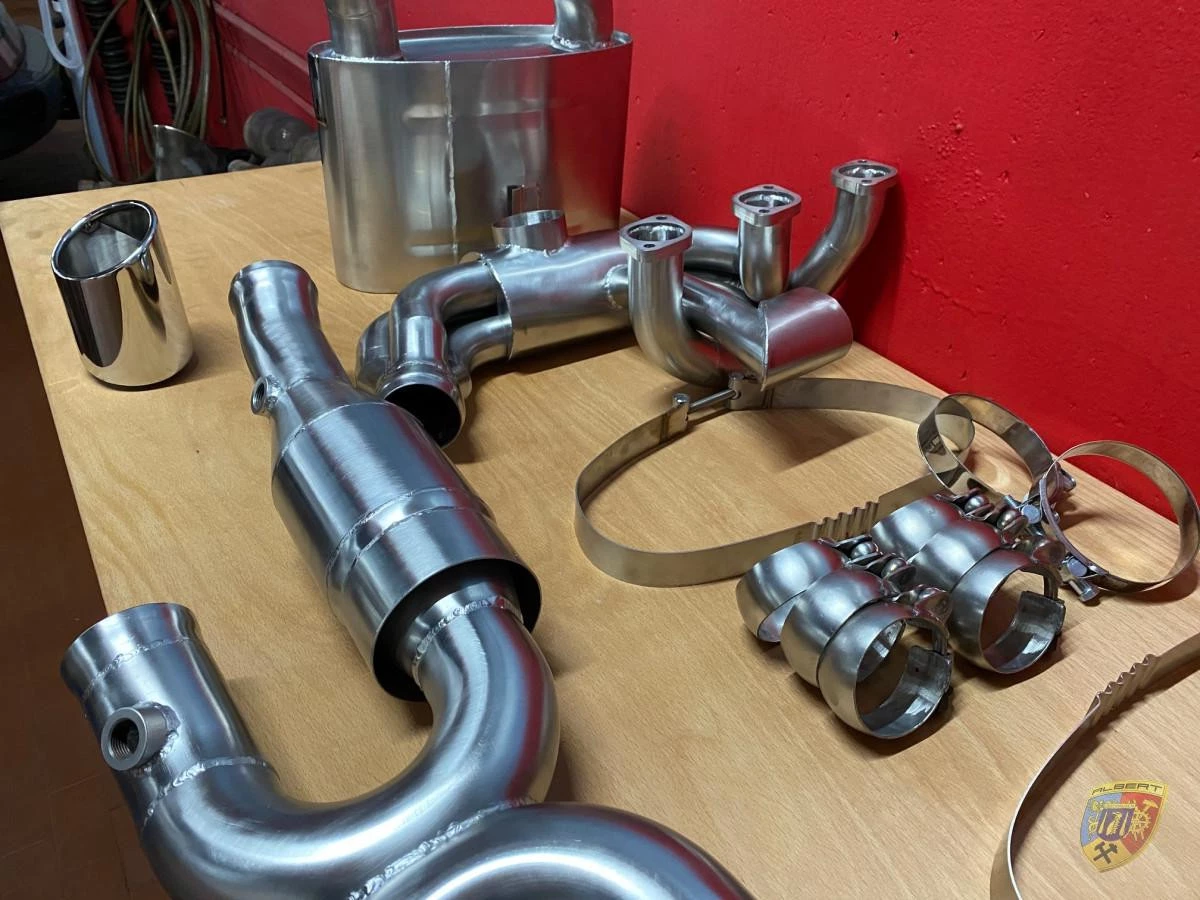 993 Carrera - RS Sportauspuff Sportkat Heizung Edelstahl poliert 2 Endrohre für Porsche 911 – Albert Motorsport