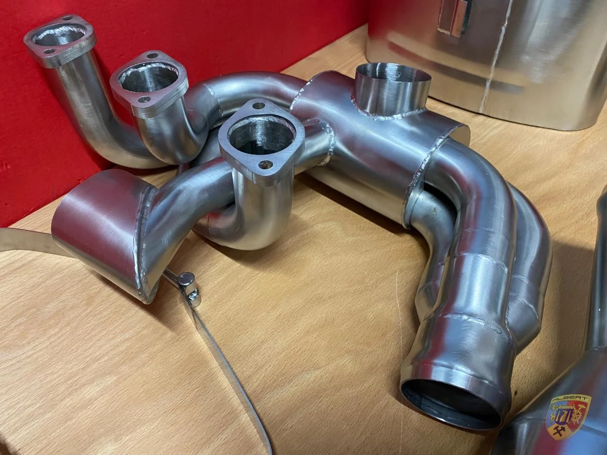 993 Carrera - RS Sportauspuff Sportkat Heizung Edelstahl poliert 2 Endrohre für Porsche 911 – Albert Motorsport