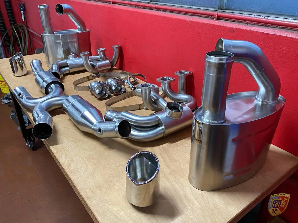 993 Carrera - RS Sportauspuff Sportkat Heizung Edelstahl poliert 2 Endrohre für Porsche 911 – Albert Motorsport