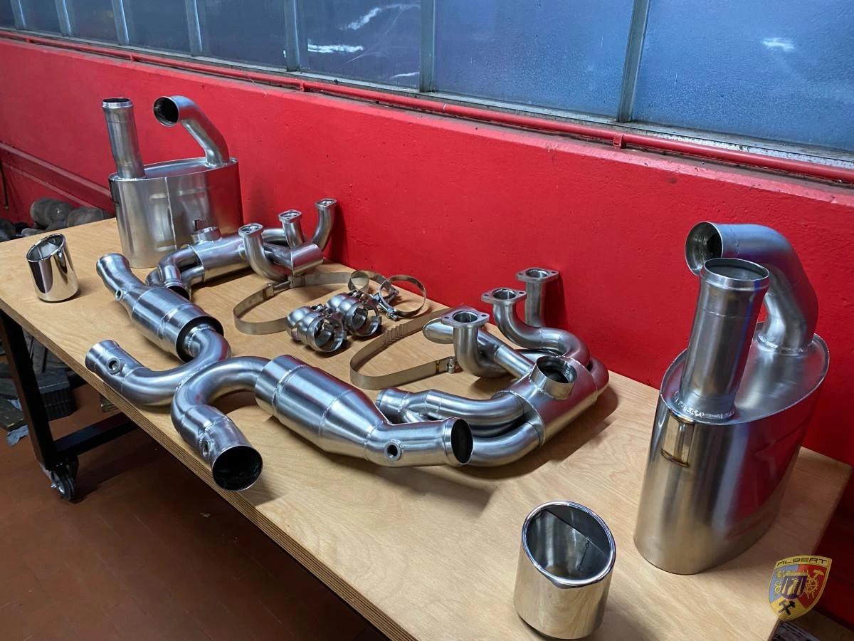 993 Carrera - RS Sportauspuff Sportkat Heizung Edelstahl poliert 2 Endrohre für Porsche 911 – Albert Motorsport